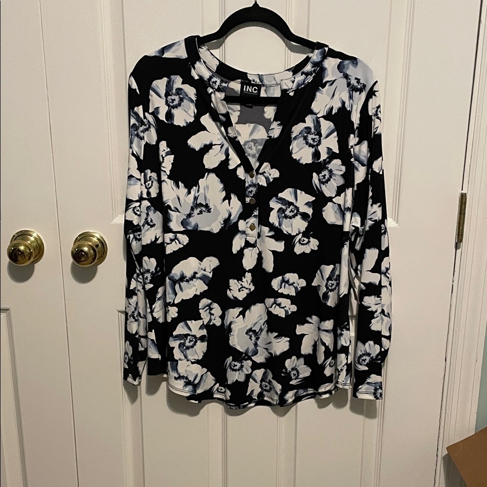 INC International Concepts Monochrome Floral Blouse
